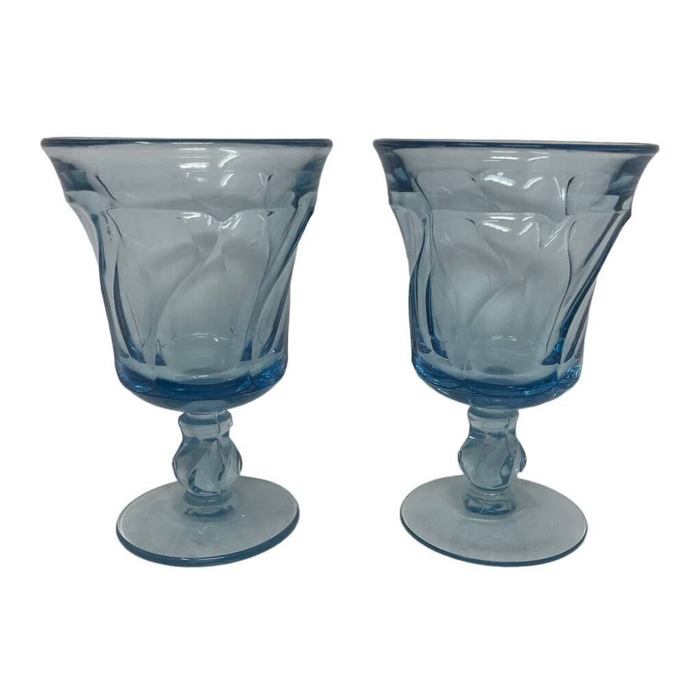 Set Fostoria Jamestown Blue Heavy Pressed Drinking Glass 6” Iced Tea Goblets~ 8